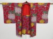 Photo6: 0929i02z350 Antique Japanese Kimono Silk HAORI Dark red Chrysanthemum (6)