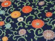 Photo3: 1S02z60 Japanese Kimono Silk  FABRIC Navy Chrysanthemum 40.2" (3)