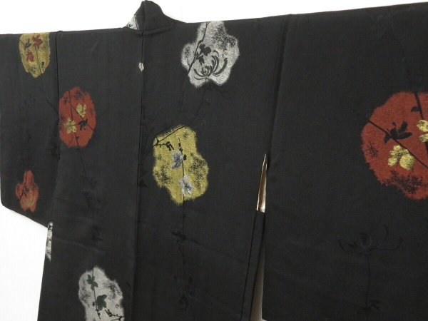 Photo1: 1407T05z560 Vintage Japanese Kimono Silk HAORI Black Plum blossom (1)