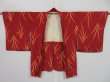 Photo6: 0703i08z600 Vintage Japanese Kimono Silk HAORI Dark red Grass (6)