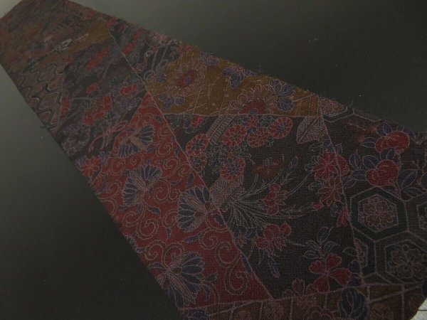 Photo1: 4G10z30 Japanese Kimono Crepe Silk  FABRIC Dark brown Flowers 35.4" (1)