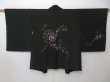 Photo1: 1615i04z590 Vintage Japanese Kimono Silk HAORI Black Plants (1)