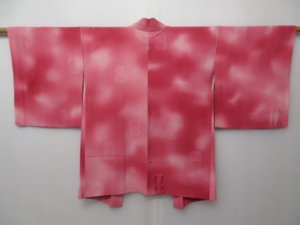 Photo1: 0819T10z600 Japanese Kimono Silk HAORI Pink Flower (1)