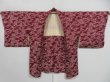 Photo5: 0915i03z500 Vintage Japanese Kimono Silk HAORI Dark red Flying crane (5)