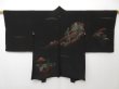 Photo1: 1502T06z390 Vintage Japanese Kimono Silk HAORI Black Scenery (1)