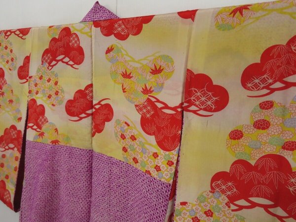 Photo1: 1531T08z380 Antique Japanese Kimono Silk SHIBORI HAORI Purple Flower (1)