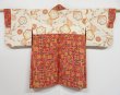 Photo1: 1208N05z400 Vintage Japanese Kimono Silk MEISEN HAORI Red Brown Flower (1)