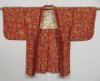 Photo6: 1208N05z400 Vintage Japanese Kimono Silk MEISEN HAORI Red Brown Flower (6)