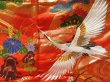 Photo8: 2214T03z4120  Japanese Kimono Silk UCHIKAKE Flying crane Tomato red (8)