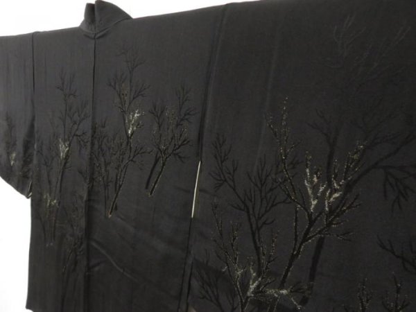 Photo1: 2301T02z550 Vintage Japanese Kimono Silk HAORI Grove Black (1)