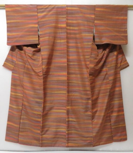 Photo1: 2323T09z670  Japanese Kimono Silk TSUMUGI  Light brown (1)