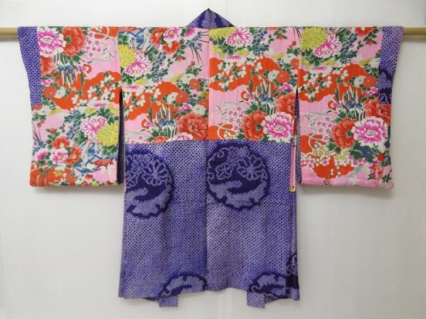 Photo1: 2330T02z340 Vintage Japanese Kimono Silk SHIBORI HAORI Chrysanthemum Purple (1)