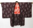 Photo5: 2330T08z510 Vintage Japanese Kimono Silk HAORI Flower Dark brown (5)