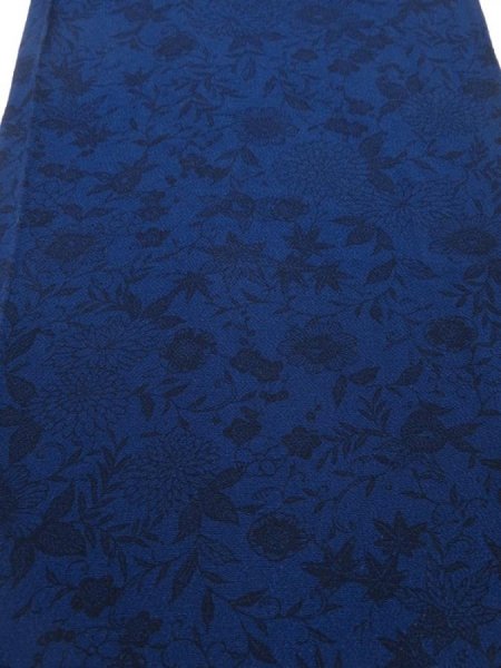 Photo1: 4H02z70  Japanese Kimono Crepe Silk  FABRIC Flowers Indigo 41.7x13.8 (1)