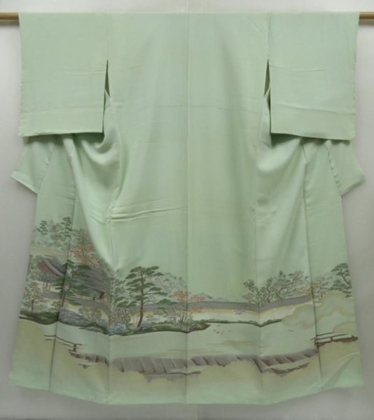 Photo1: 2401T01z1040  Japanese Kimono Silk IROTOMESODE Rock garden Soft green (1)