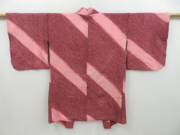 Photo1: 2505T01z400 Vintage Japanese Kimono Silk SHIBORI HAORI  Wine red (1)