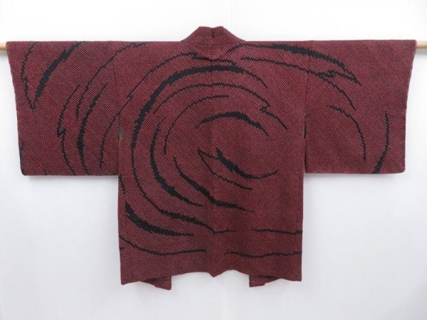 Photo1: 2723T10z520  Japanese Kimono Silk SHIBORI HAORI Ripple Red-Brown (1)