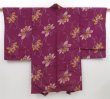 Photo1: 2727T09z600 Vintage Japanese Kimono Silk MEISEN HAORI Flower Dull purple (1)