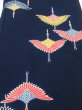 Photo1: 2C02z70  Japanese Kimono Crepe Silk  FABRIC Crane Dark navy 46.5x13.4 (1)