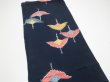 Photo3: 2C02z70  Japanese Kimono Crepe Silk  FABRIC Crane Dark navy 46.5x13.4 (3)