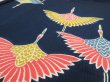 Photo4: 2C02z70  Japanese Kimono Crepe Silk  FABRIC Crane Dark navy 46.5x13.4 (4)