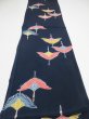 Photo5: 2C02z70  Japanese Kimono Crepe Silk  FABRIC Crane Dark navy 46.5x13.4 (5)