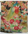 Photo1: 2803T05z1250 Antique Japanese Kimono Silk FURISODE Peacock Black (1)