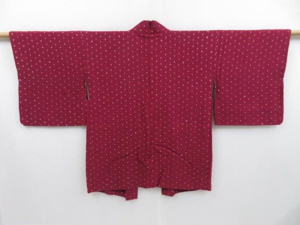 Photo1: 2806T05z450 Vintage Japanese Kimono Silk HAORI Hemp Wine red (1)