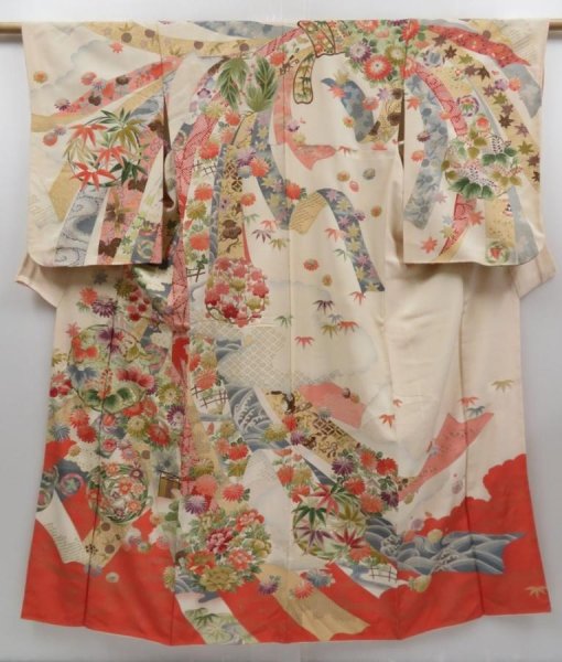 Photo1: 2806T08z810 Vintage Japanese Kimono Silk TSUKESAGE Tabane-noshi Off-white (1)