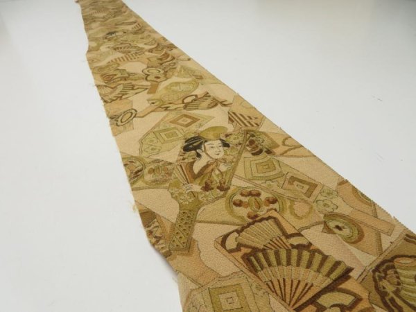 Photo1: 2M07z50  Japanese Kimono Crepe Silk  FABRIC Battle dore Light brown 59.1x6.7 (1)