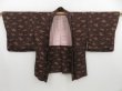 Photo5: 2820T02z490 Vintage Japanese Kimono Silk HAORI Flowers Dark brown (5)