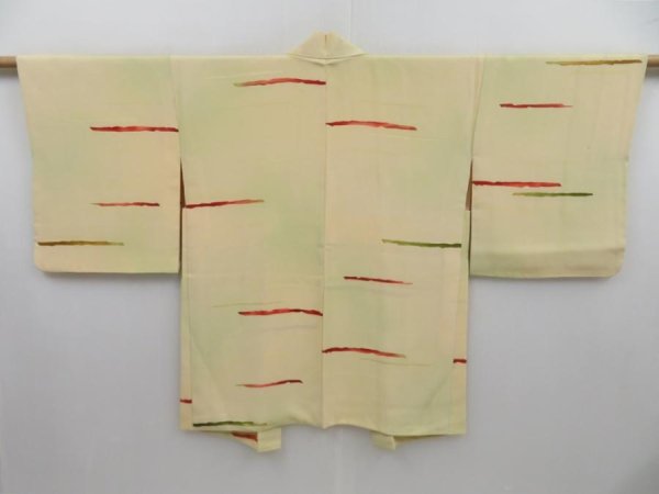 Photo1: 2820T07z570 Vintage Japanese Kimono Silk HAORI  Light yellow (1)