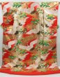 Photo1: 2916T05z3590  Japanese Kimono Silk UCHIKAKE Flying crane Tomato red (1)