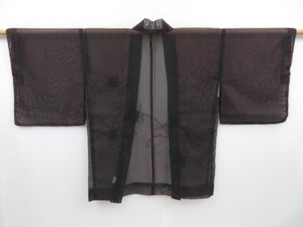 Photo1: 2908T02z180 Vintage Japanese Kimono Synthetic See through HAORI Dark grape (1)