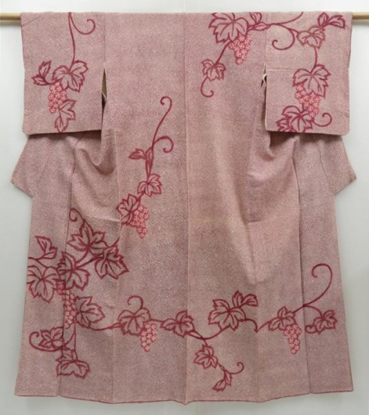 Photo1: 2909T05z880 Vintage Japanese Kimono Silk TSUKESAGE Grape Dark pink (1)