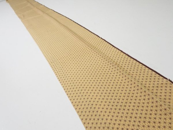 Photo1: 1G09z60  Japanese Kimono Silk  FABRIC Hemp Light brown 80.3x6.7 (1)