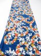 Photo5: 1G02z60  Japanese Kimono Synthetic  FABRIC Plum branch Oriental blue 42.5x13.4 (5)