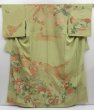 Photo1: 2924T05z800 Vintage Japanese Kimono Silk TSUKESAGE Peacock Pea Green (1)