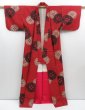 Photo8: 2924T06z650 Vintage Japanese Kimono Silk MEISEN KOMON Flower Dark red (8)