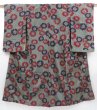 Photo1: 2924T08z630 Antique Japanese Kimono Silk KOMON Flower Gray (1)