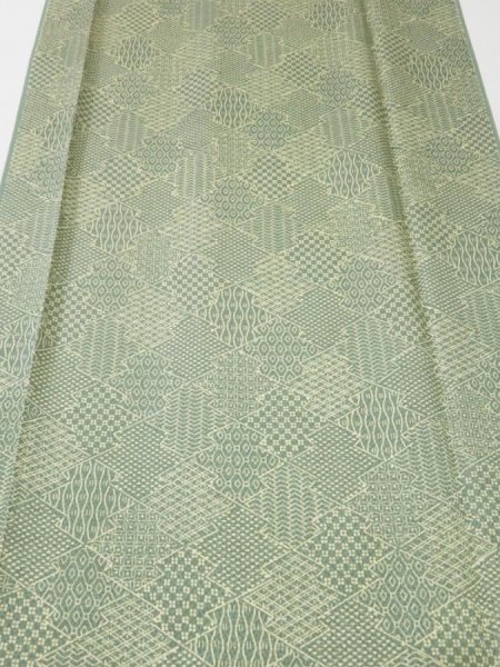 Photo1: 1G04z80  Japanese Kimono Silk  FABRIC Matsukawabishi Grass green 62.2x14.2 (1)