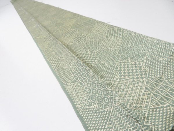 Photo1: 1G09z50  Japanese Kimono Silk  FABRIC Matsukawabishi Grass green 80.3x6.7 (1)