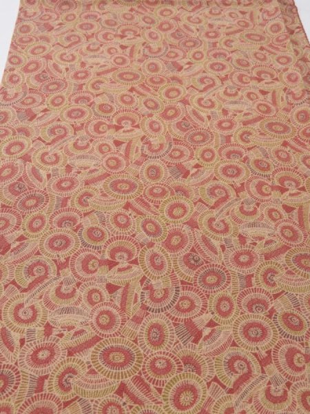 Photo1: 1I01z60  Japanese Kimono Crepe Silk  FABRIC Umbrella Red-Brown 43.3x14.2 (1)