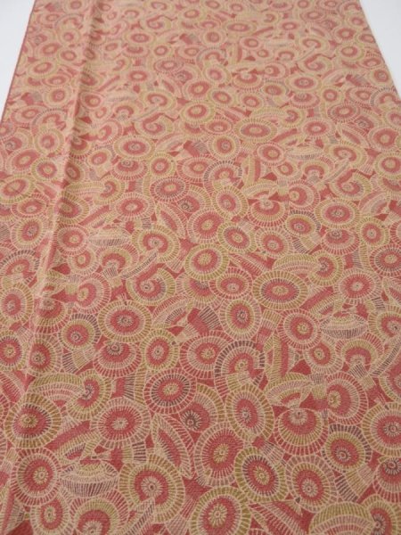 Photo1: 1I04z100  Japanese Kimono Crepe Silk  FABRIC Umbrella Red-Brown 71.7x14.2 (1)