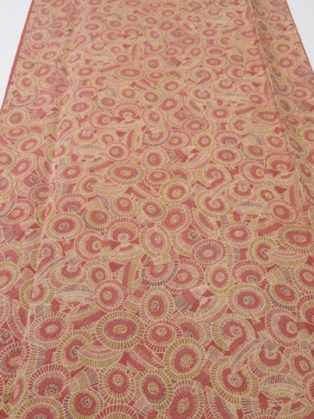 Photo1: 1I06z100  Japanese Kimono Crepe Silk  FABRIC Umbrella Red-Brown 70.9x14.2 (1)