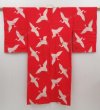 Photo1: 2925T04z710 Vintage Japanese Kimono Jinken synthetic JUBAN Flying crane Red (1)