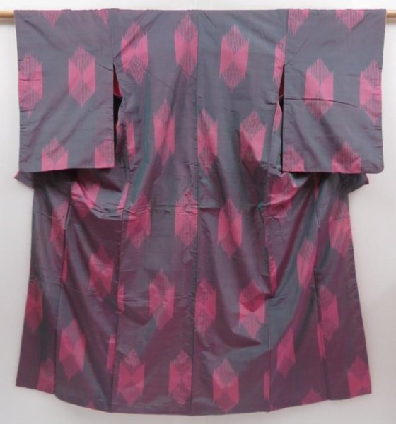 Photo1: 2931T03z670 Vintage Japanese Kimono Silk MEISEN KOMON  Gray Pink (1)