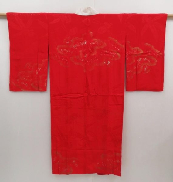 Photo1: 2931T06z690 Vintage Japanese Kimono Jinken Synthetic JUBAN Cloud Red (1)