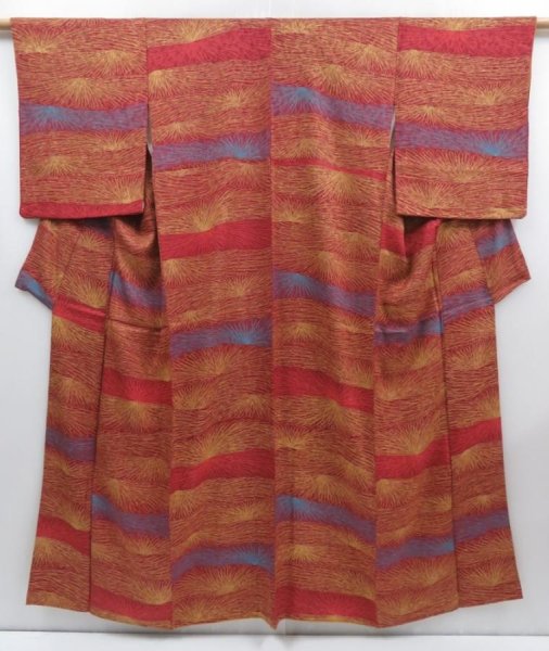 Photo1: 3002T03z950  Japanese Kimono Silk KOMON Chrysanthemum Red-Brown (1)