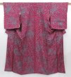 Photo1: 3002T13z460 Vintage Japanese Kimono Silk KOMON Shishi Wine red (1)